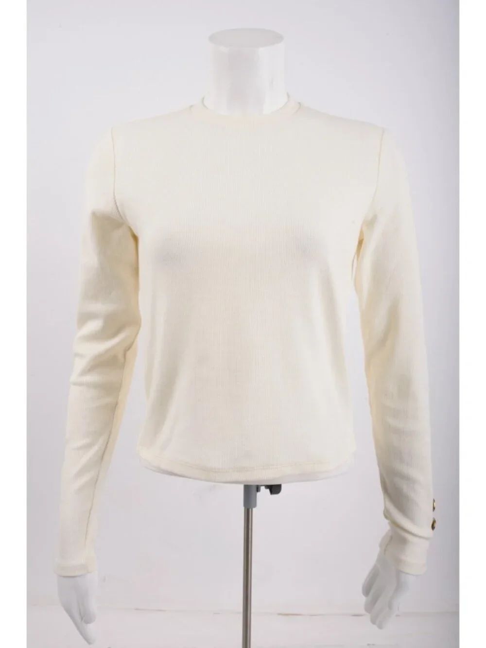Massimo Dutti Womens Sweater Small Cream Crewneck Pullover button cuffs NWT